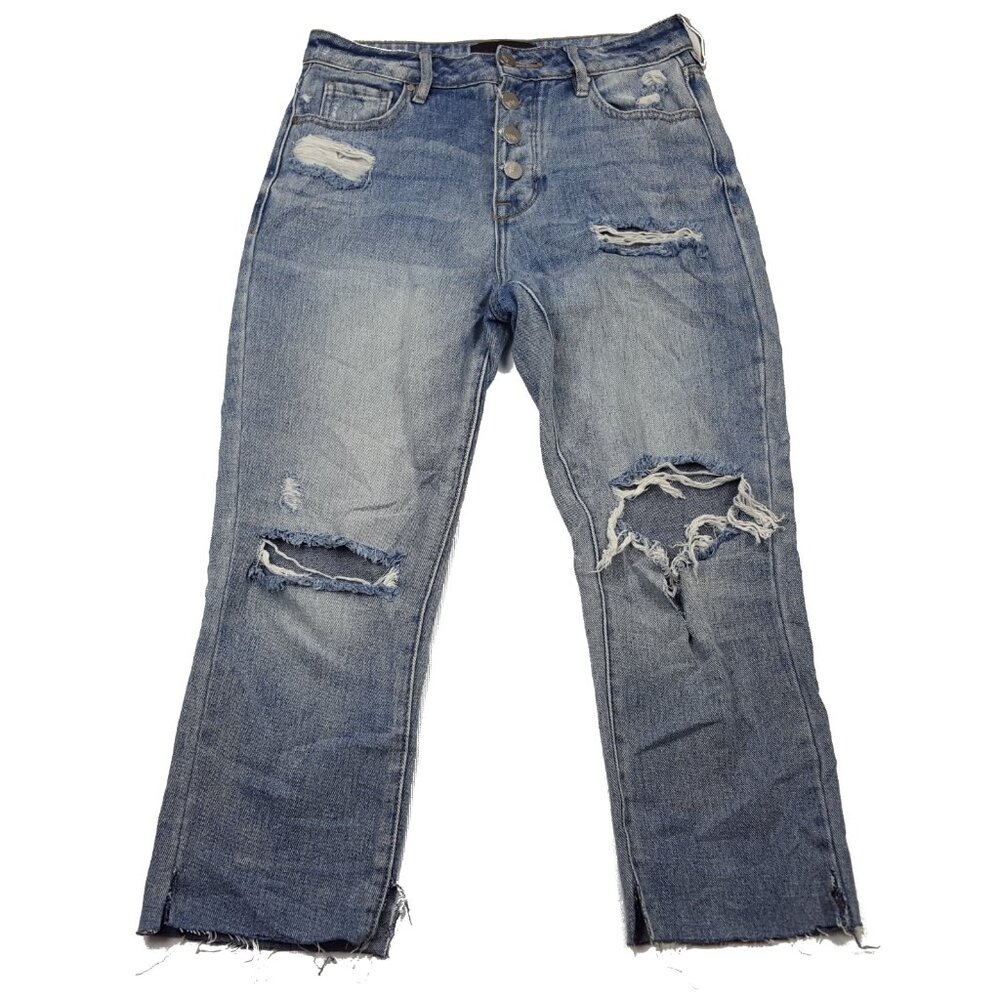 KENDALL + KYLIE The Icon Destroyed Capri Blue Jeans Button Fly